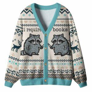 Christmas I Require Books Ugly Cardigan Sweater Christmas I Require Books Ugly Cardigan Sweater