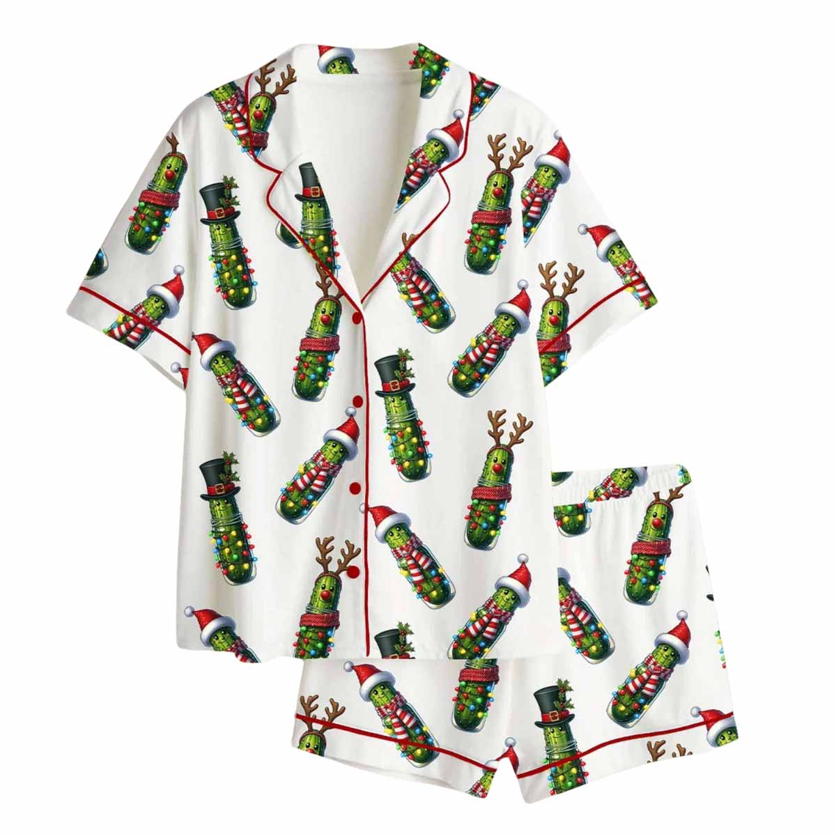 Christmas Pickle Holiday Cucumber Satin Pajama Set Christmas Pickle Holiday Cucumber Satin Pajama Set