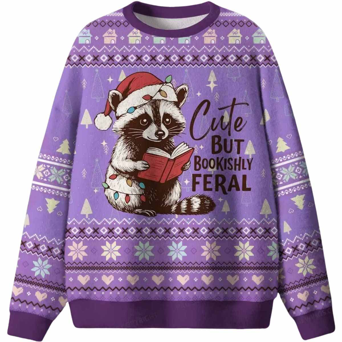 Cute But Bookishly Feral Ugly Christmas Sweater Cute But Bookishly Feral Ugly Christmas Sweater