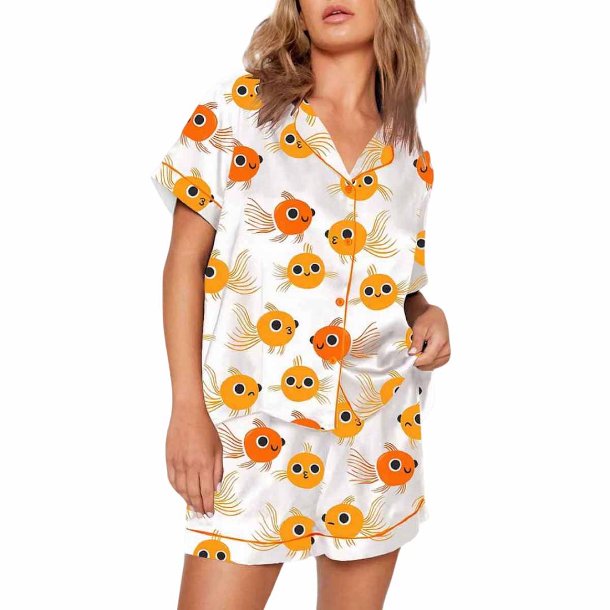 Cute Goldfish Short Sleeve Satin Pajama Set Cute Goldfish Short Sleeve Satin Pajama Set