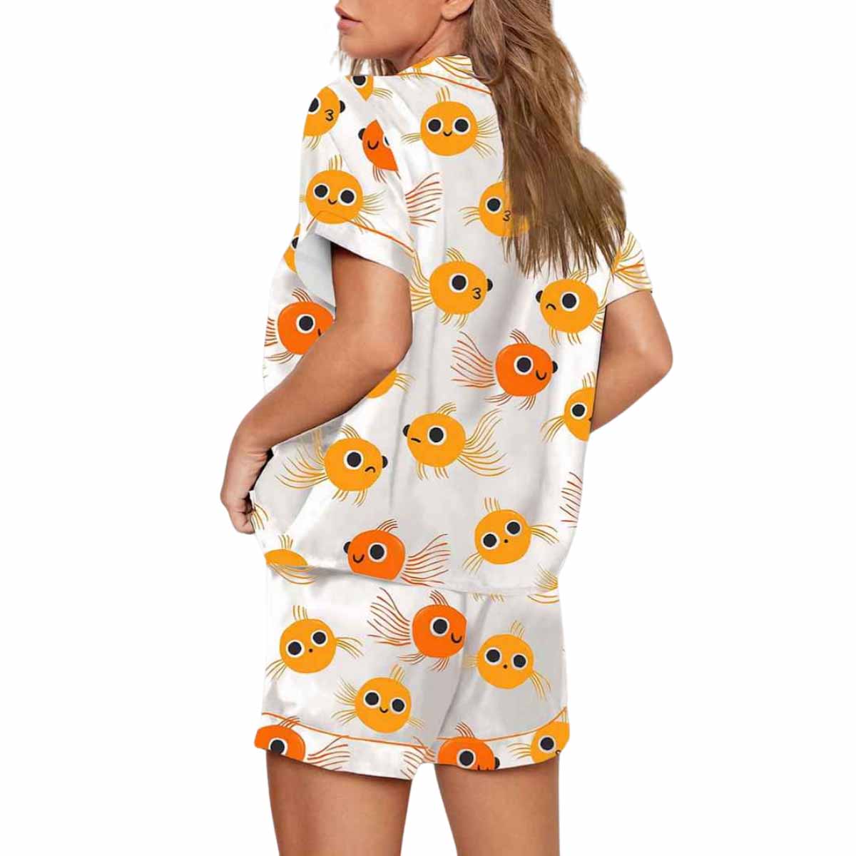 Cute Goldfish Short Sleeve Satin Pajama Set Cute Goldfish Short Sleeve Satin Pajama Set