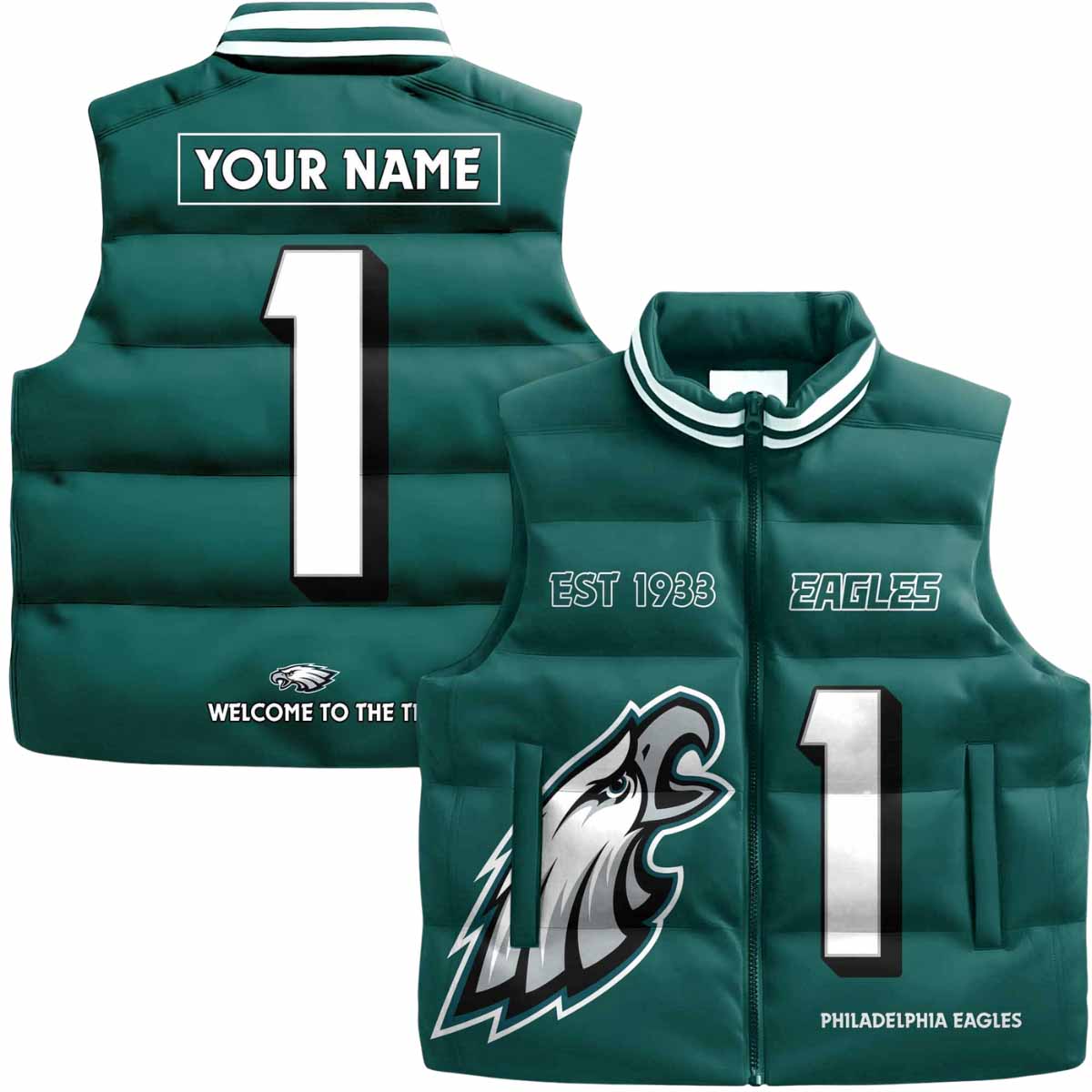 Eagles Est 1933 Welcome To The Team Puffer Vest Eagles Est 1933 Welcome To The Team Puffer Vest