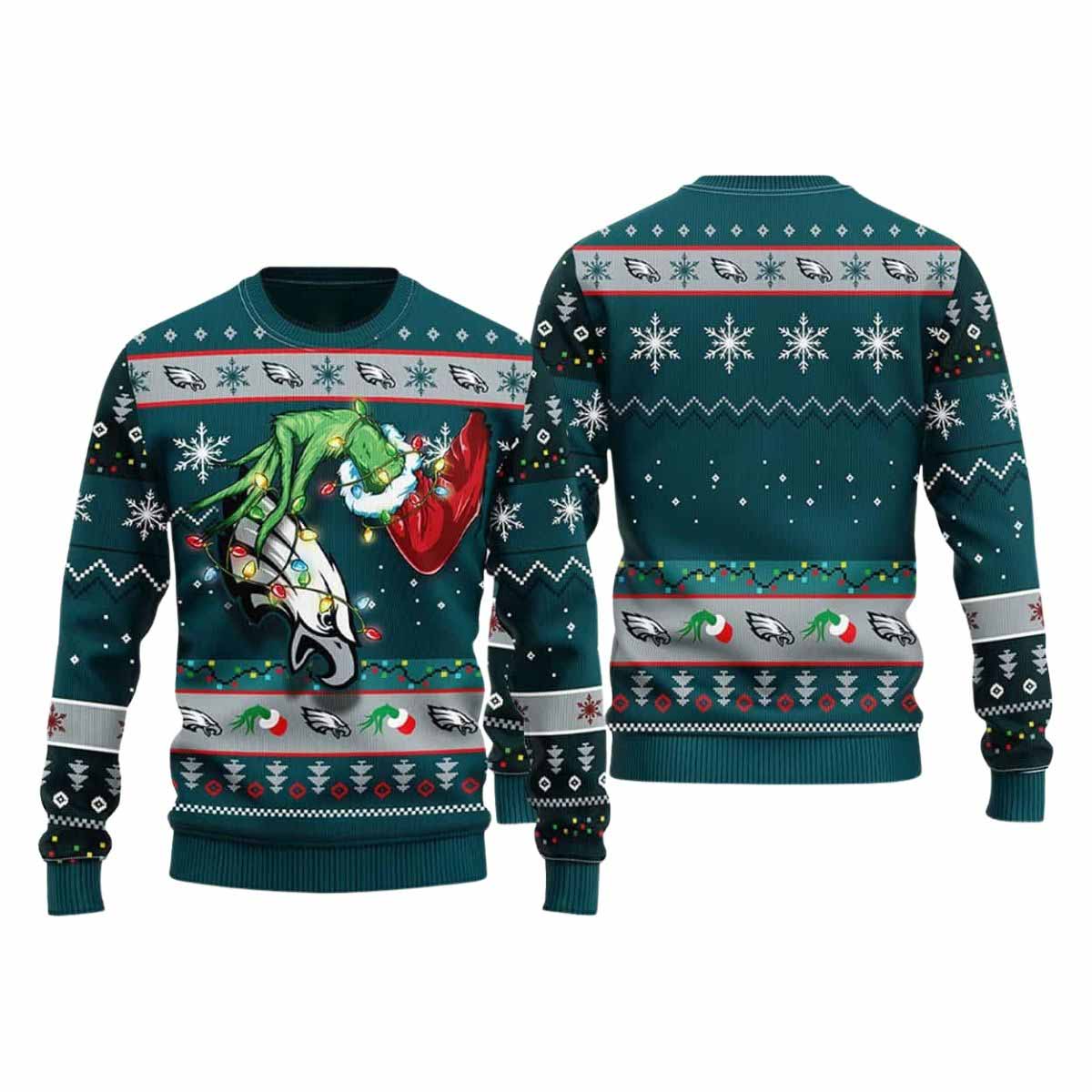 Eagles Grnch Hand Ugly Christmas Sweater Eagles Grnch Hand Ugly Christmas Sweater