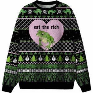 Eat The Rich Frog Ugly Christmas Sweater