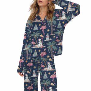 Flamingo Christmas Silky Satin Pajama Set
