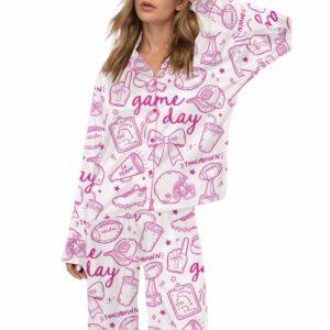 Football Doodles Game Day Silky Satin Pajama Set