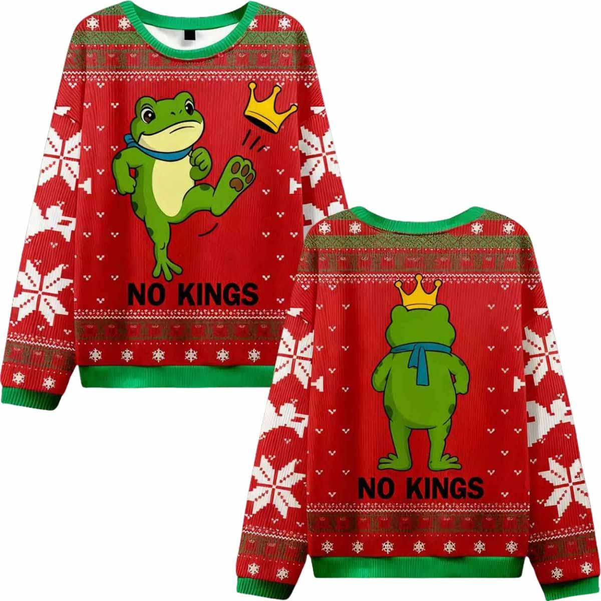 Frog No Kings Protest Ugly Christmas Sweater Frog No Kings Protest Ugly Christmas Sweater