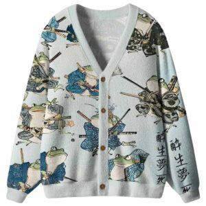 Frog Samurai Ugly Cardigan Sweater
