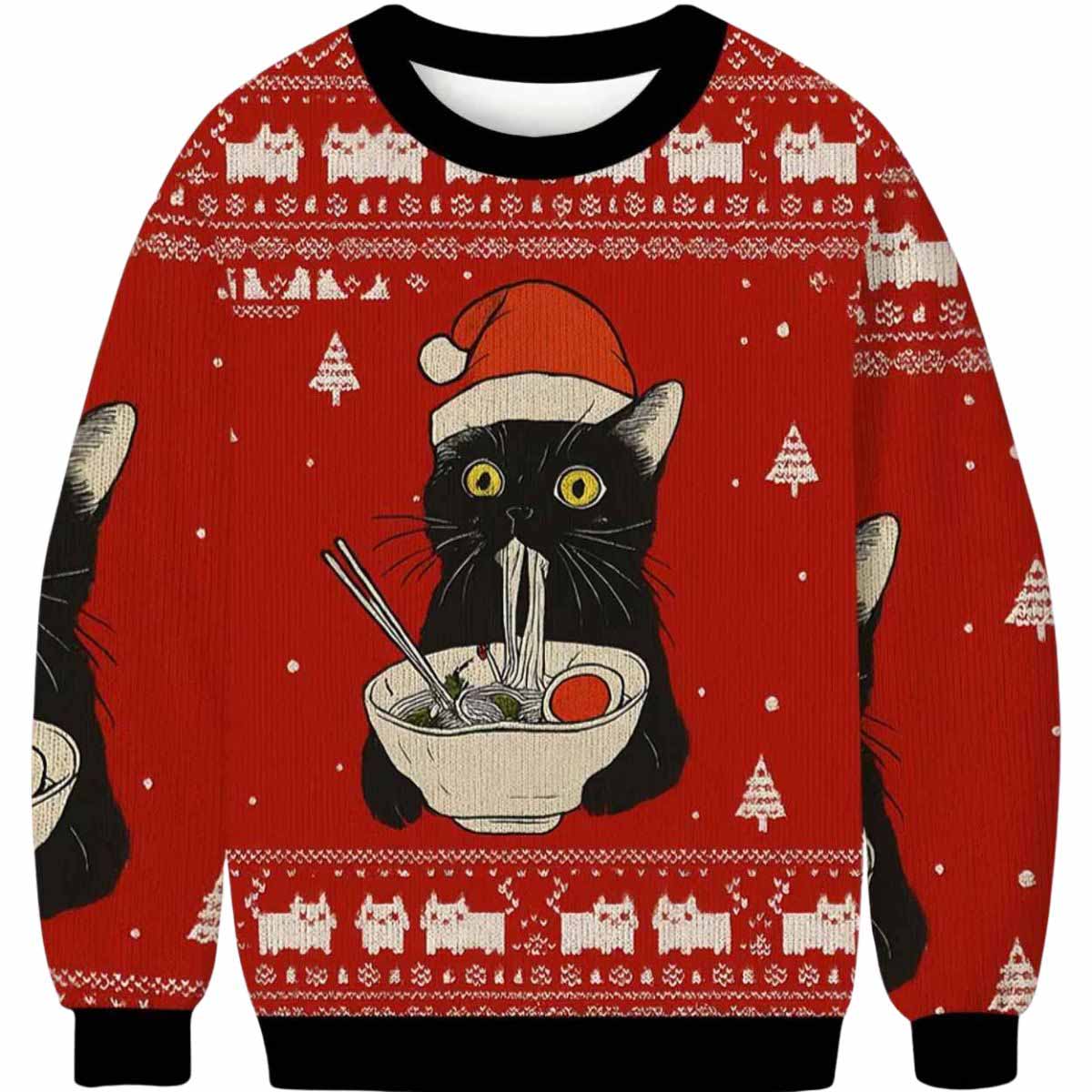 Funny Taking a Cat to Eat Ramen Ugly Christmas Sweater Funny Taking a Cat to Eat Ramen Ugly Christmas Sweater