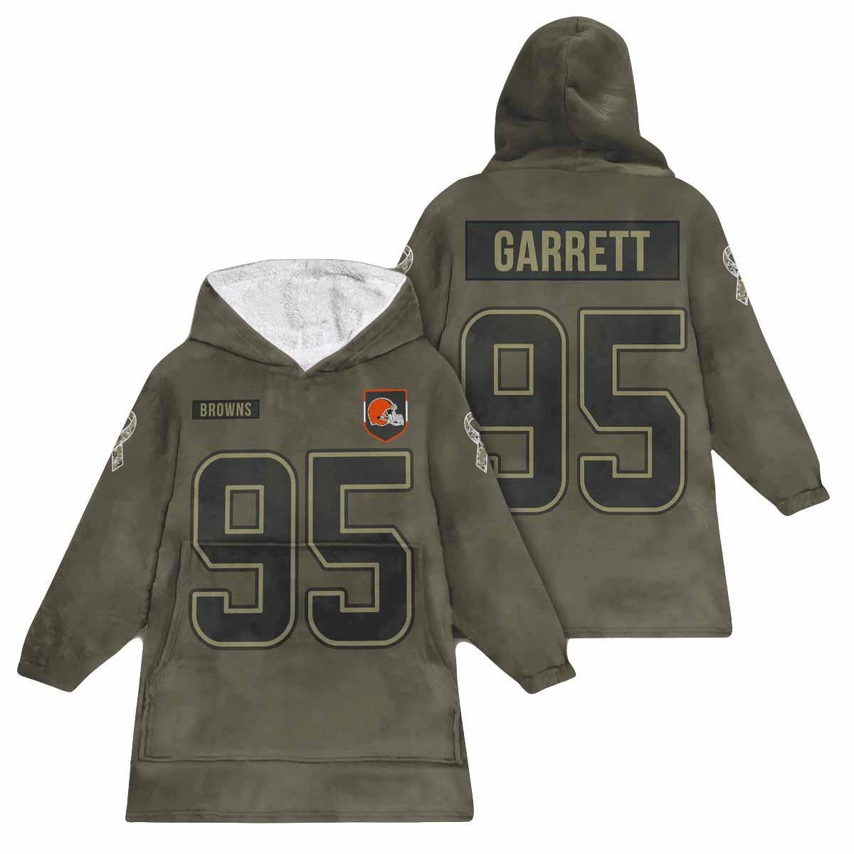 Garrett 95 Browns Football Blanket Hoodie Garrett 95 Browns Football Blanket Hoodie