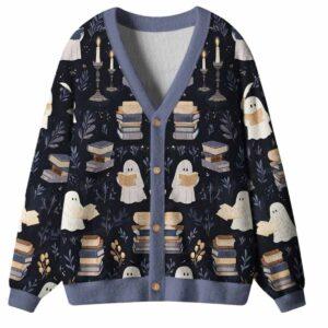 Ghost Reading Ugly Cardigan Sweater Ghost Reading Ugly Cardigan Sweater