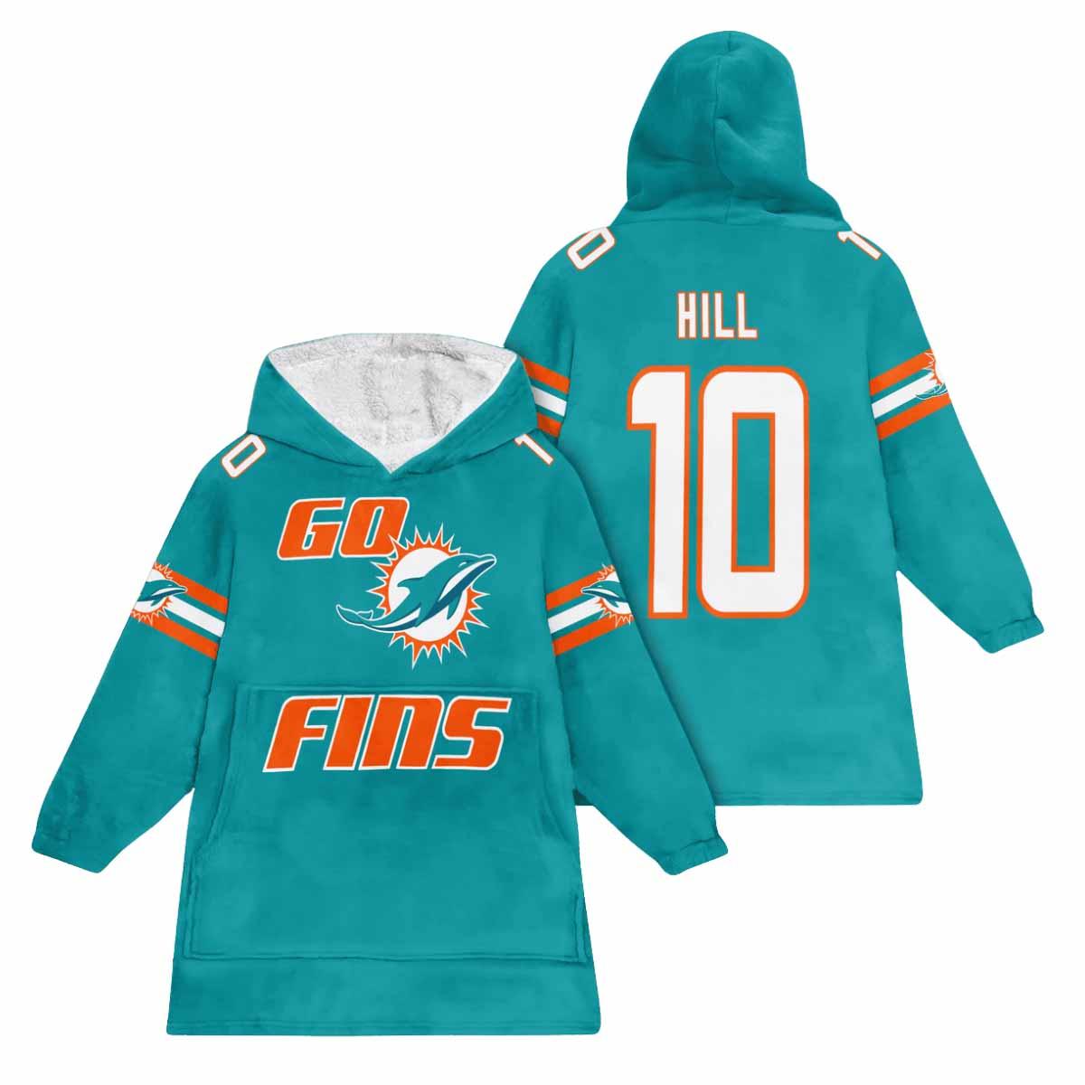 Go Fins T.H 10 Miami Football Unisex Blanket Hoodie Go Fins T.H 10 Miami Football Unisex Blanket Hoodie