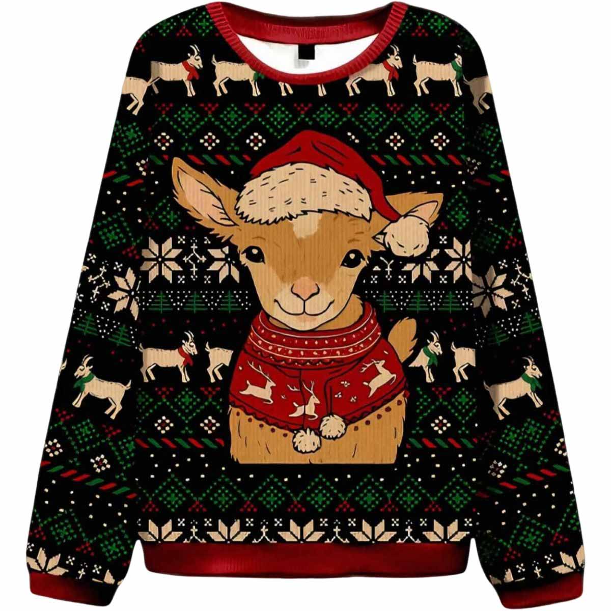 Goat In Festive Outfit Ugly Christmas Sweater Goat In Festive Outfit Ugly Christmas Sweater