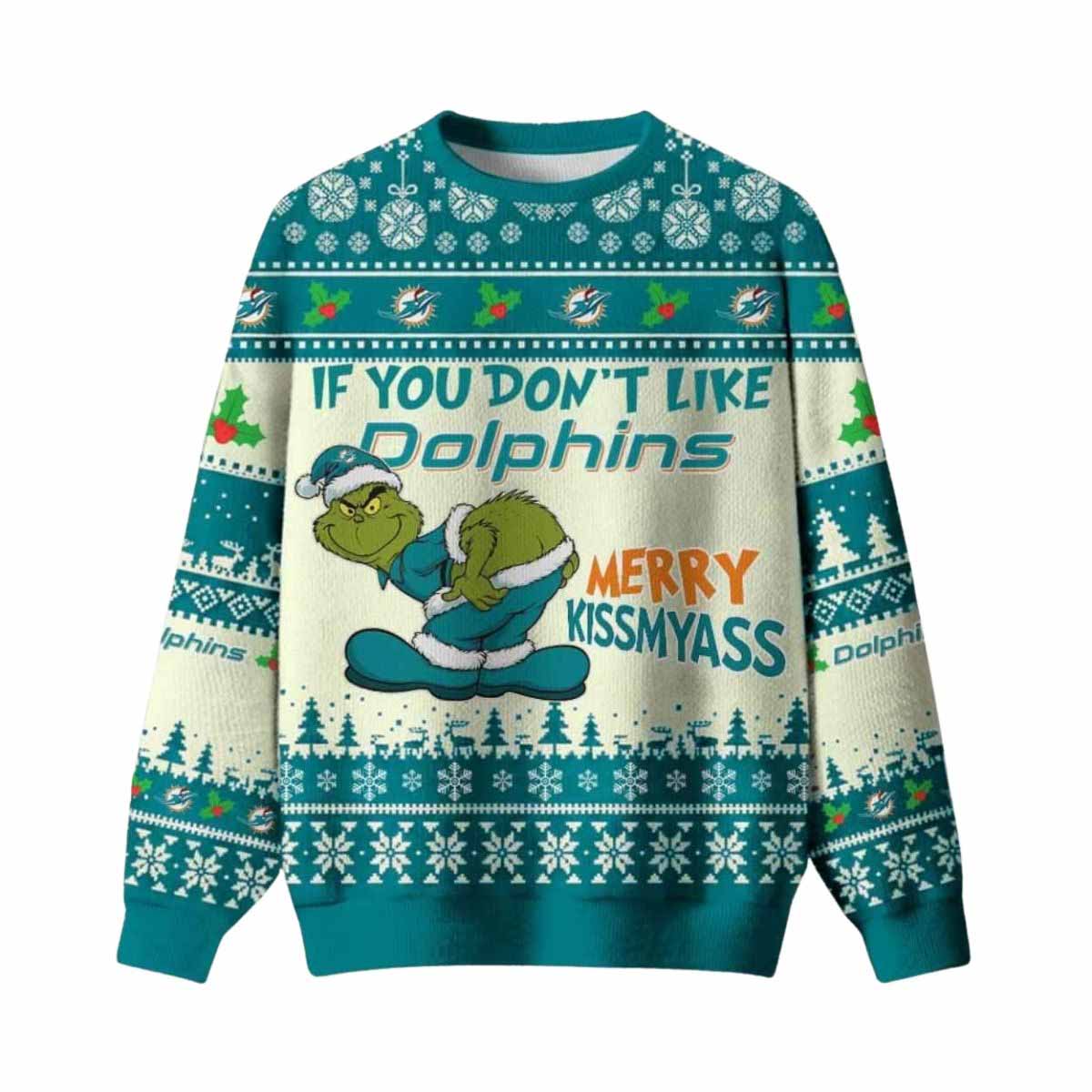 Grnch If You Dont Like Dolphins Merry Kissmyass Ugly Christmas Sweater Grnch If You Dont Like Dolphins Merry Kissmyass Ugly Christmas Sweater