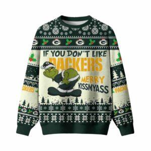 Grnch If You Dont Like Packers Merry Kissmyass Ugly Christmas Sweater