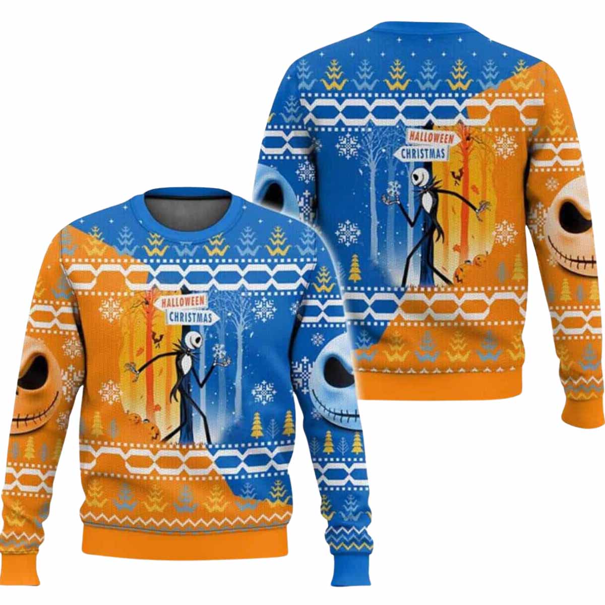Halloween To Christmas Jack Skellington Ugly Christmas Sweater Halloween To Christmas Jack Skellington Ugly Christmas Sweater