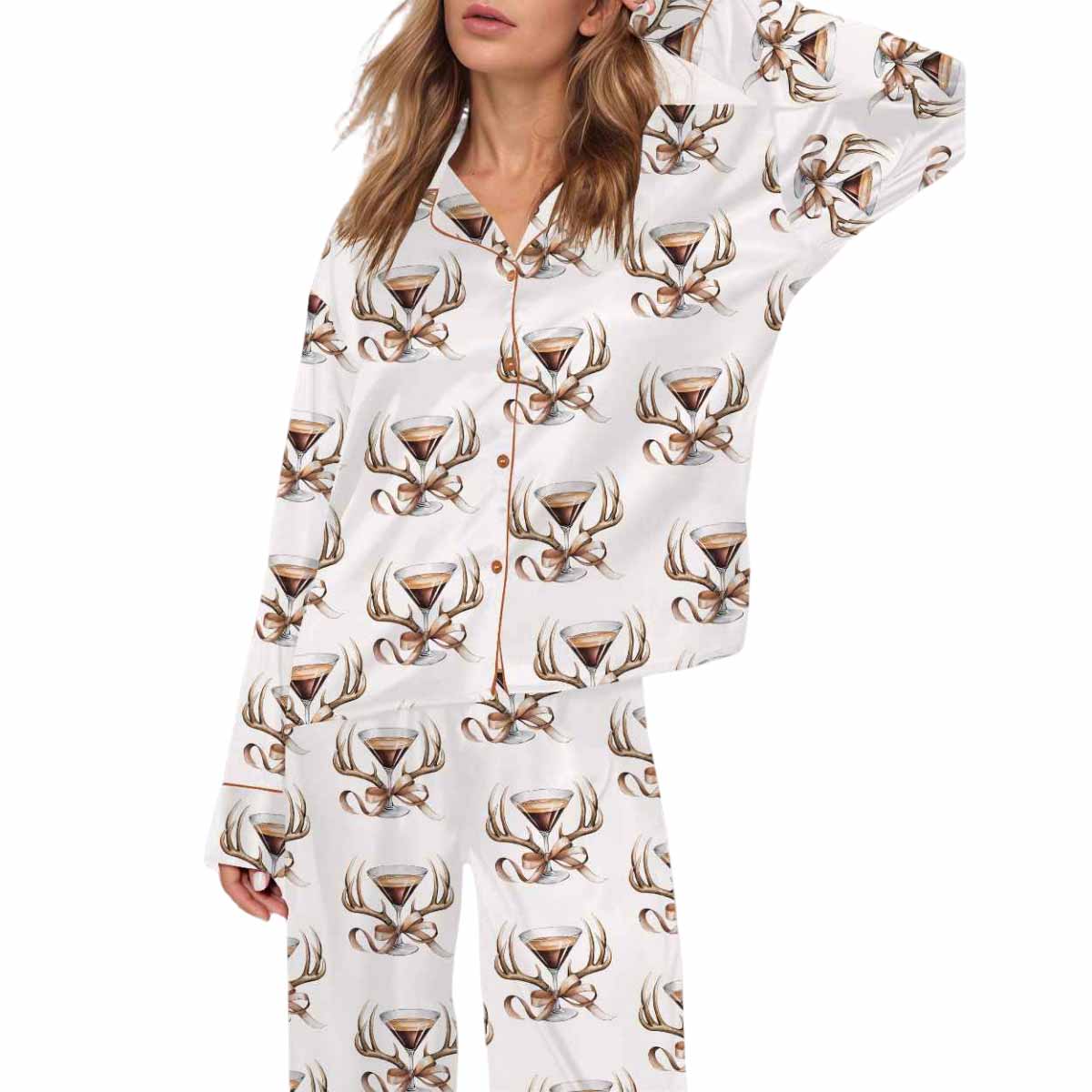 Hunting Antlers Espresso Martini Silky Satin Pajama Set Hunting Antlers Espresso Martini Silky Satin Pajama Set
