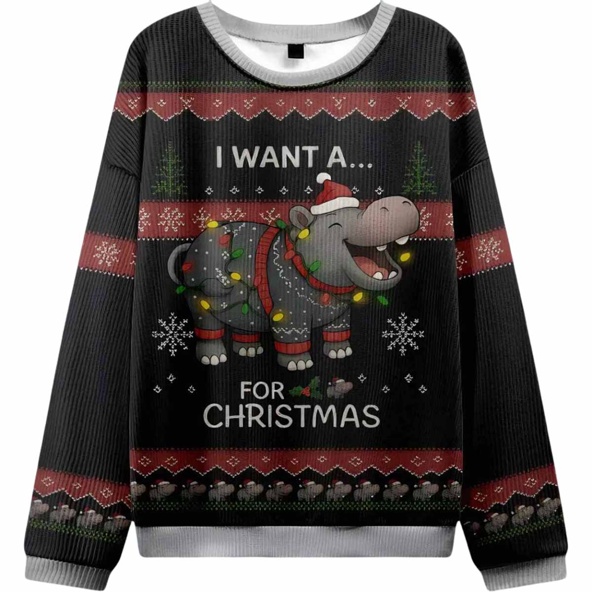 I Want a Moo Deng Ugly Christmas Sweater I Want a Moo Deng Ugly Christmas Sweater