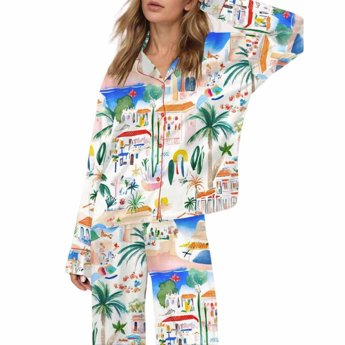 Italian Mediterranean Beach Silky Satin Pajama Set Italian Mediterranean Beach Silky Satin Pajama Set