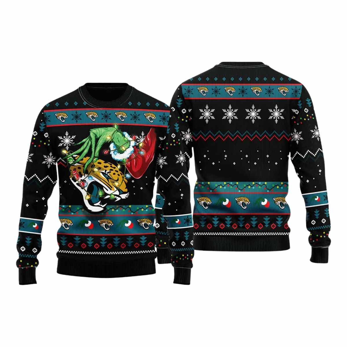 Jaguars Grnch Hand Ugly Christmas Sweater Jaguars Grnch Hand Ugly Christmas Sweater