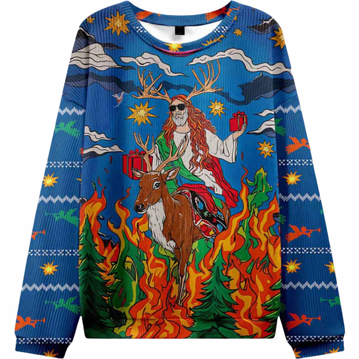 Jesus Riding A Reindeer Christian Ugly Christmas Sweater Jesus Riding A Reindeer Christian Ugly Christmas Sweater