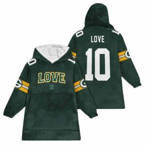 Jordan Love 10 Green Bay Football Unisex Blanket Hoodie