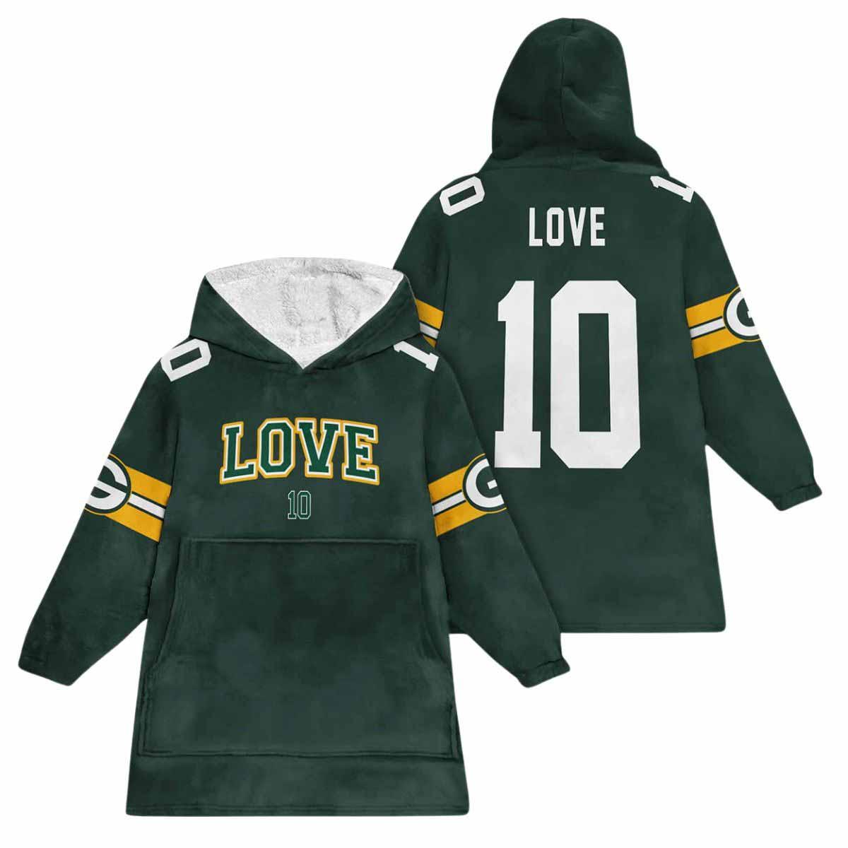 Jordan Love 10 Green Bay Football Unisex Blanket Hoodie Jordan Love 10 Green Bay Football Unisex Blanket Hoodie