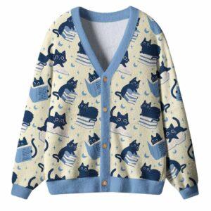 Just A Cat Who Loves Reading Books Ugly Cardigan Sweater Just A Cat Who Loves Reading Books Ugly Cardigan Sweater