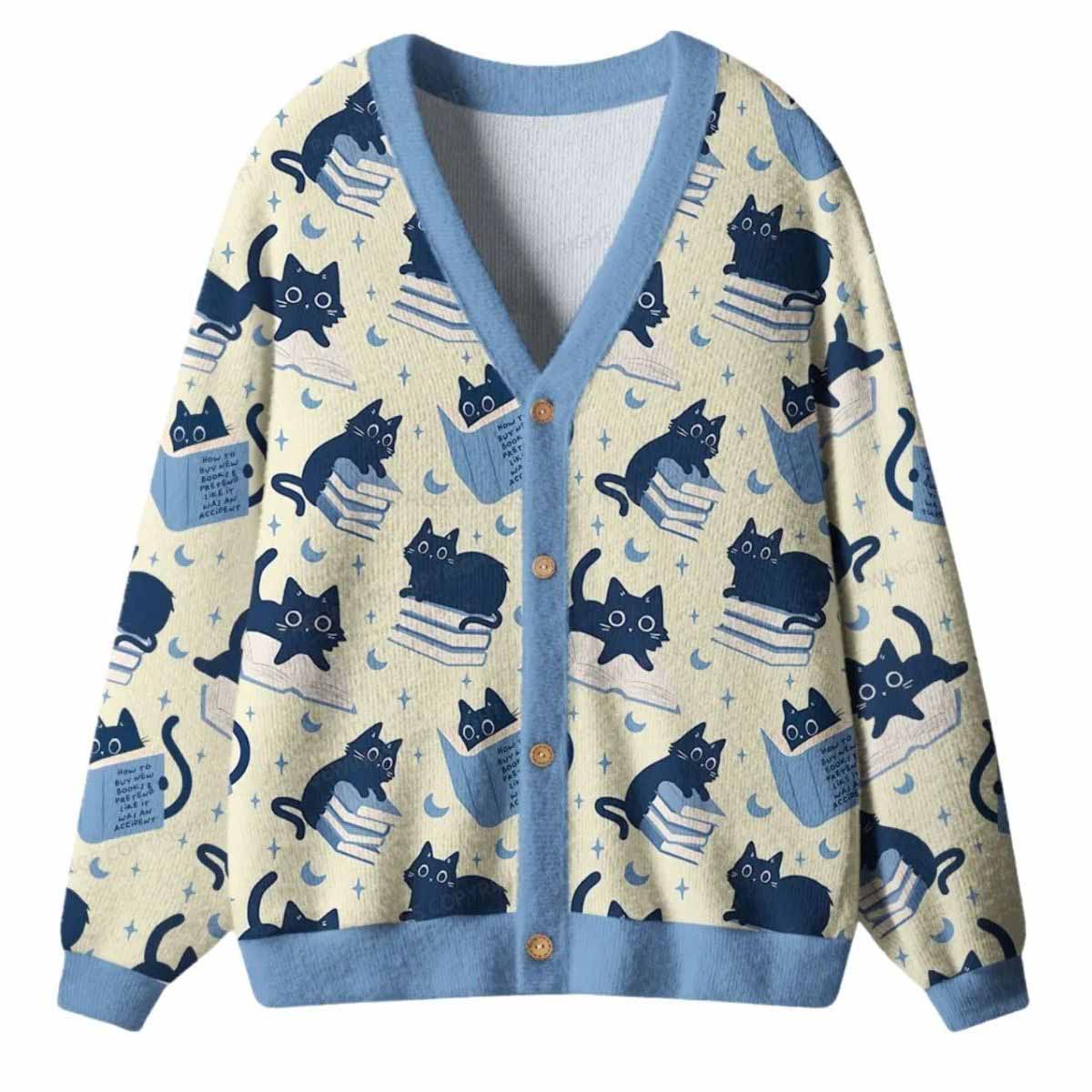 Just A Cat Who Loves Reading Books Ugly Cardigan Sweater Just A Cat Who Loves Reading Books Ugly Cardigan Sweater