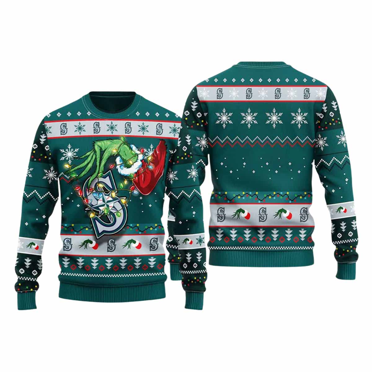 Mariners Grnch Hand Ugly Christmas Sweater Mariners Grnch Hand Ugly Christmas Sweater