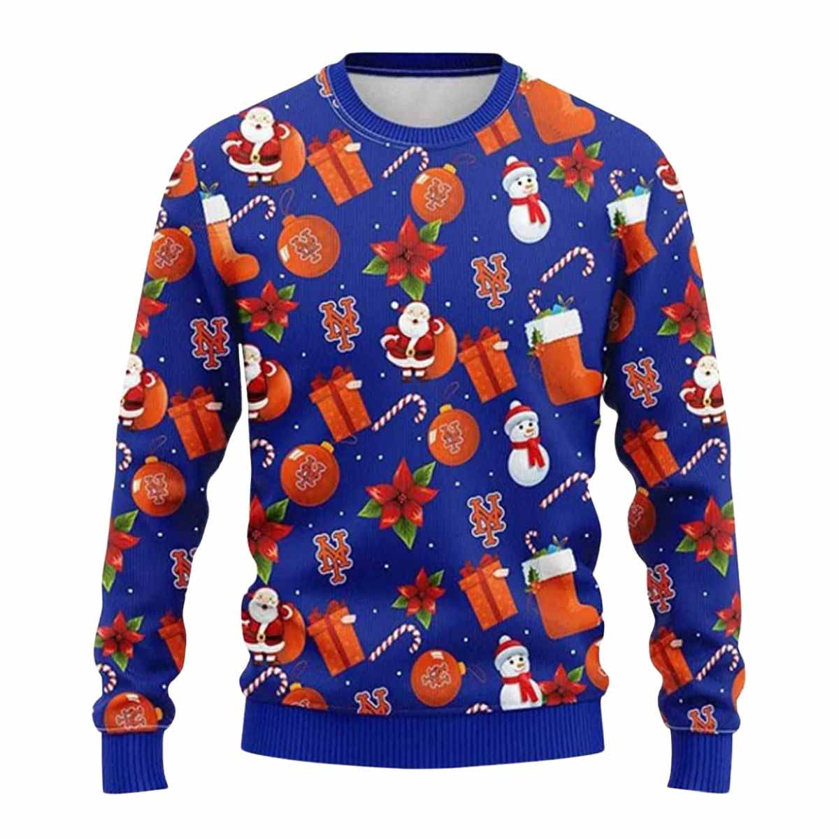 Mets Santa Claus Snowman Ugly Christmas Sweater Mets Santa Claus Snowman Ugly Christmas Sweater