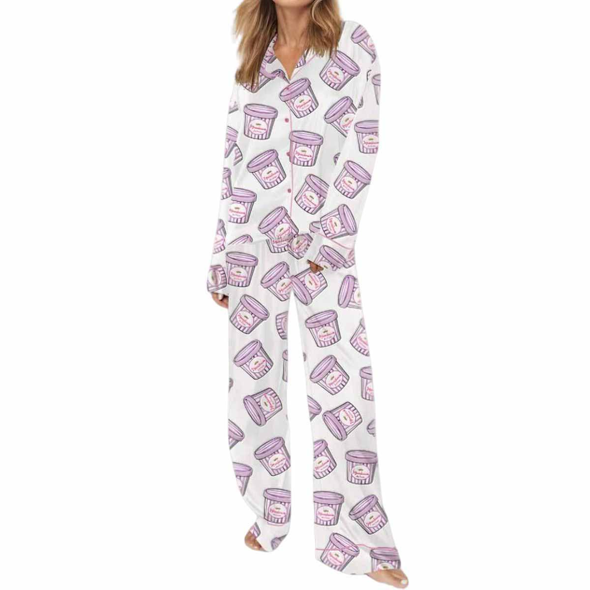Moon Beam Ice Cream Silky Satin Pajama Set Moon Beam Ice Cream Silky Satin Pajama Set