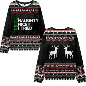 Naughty Nice I Tried Ugly Christmas Sweater Naughty Nice I Tried Ugly Christmas Sweater