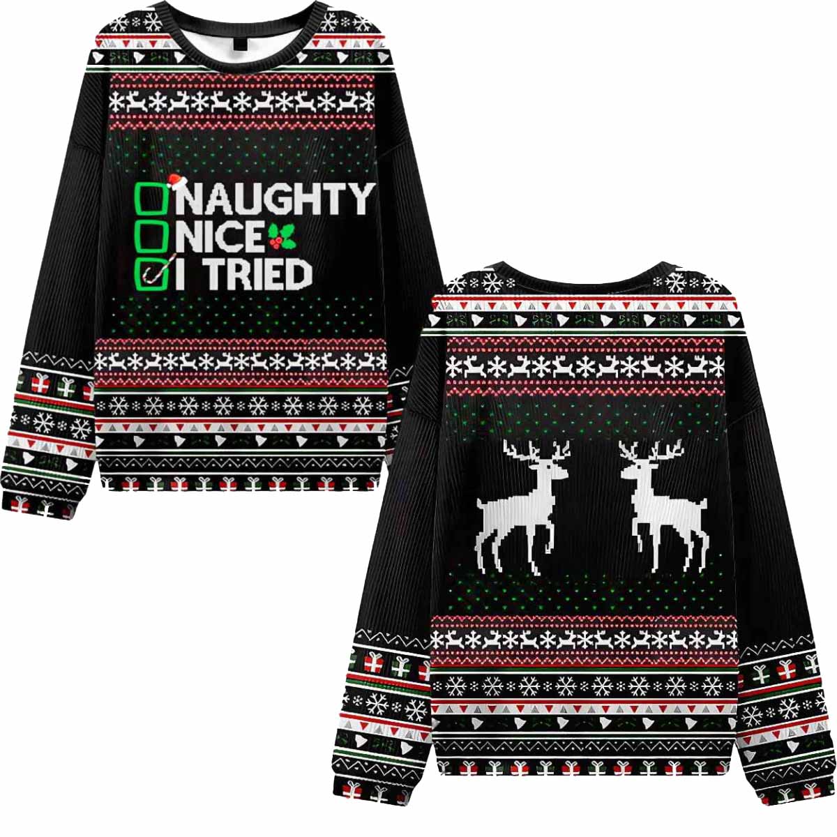 Naughty Nice I Tried Ugly Christmas Sweater Naughty Nice I Tried Ugly Christmas Sweater