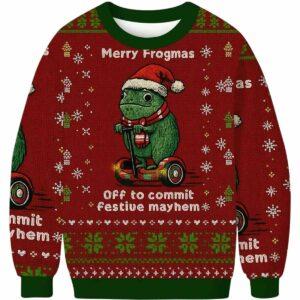 Off to Commit Frogmas Mayhem Ugly Christmas Sweater Off to Commit Frogmas Mayhem Ugly Christmas Sweater