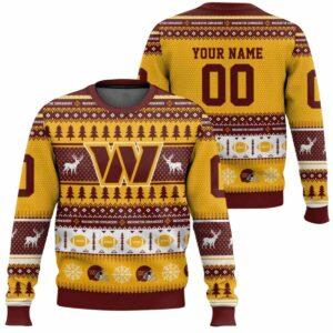Personalized Commanders Football 2025 Ugly Christmas Sweater