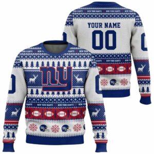 Personalized NY Giants Football 2025 Ugly Christmas Sweater