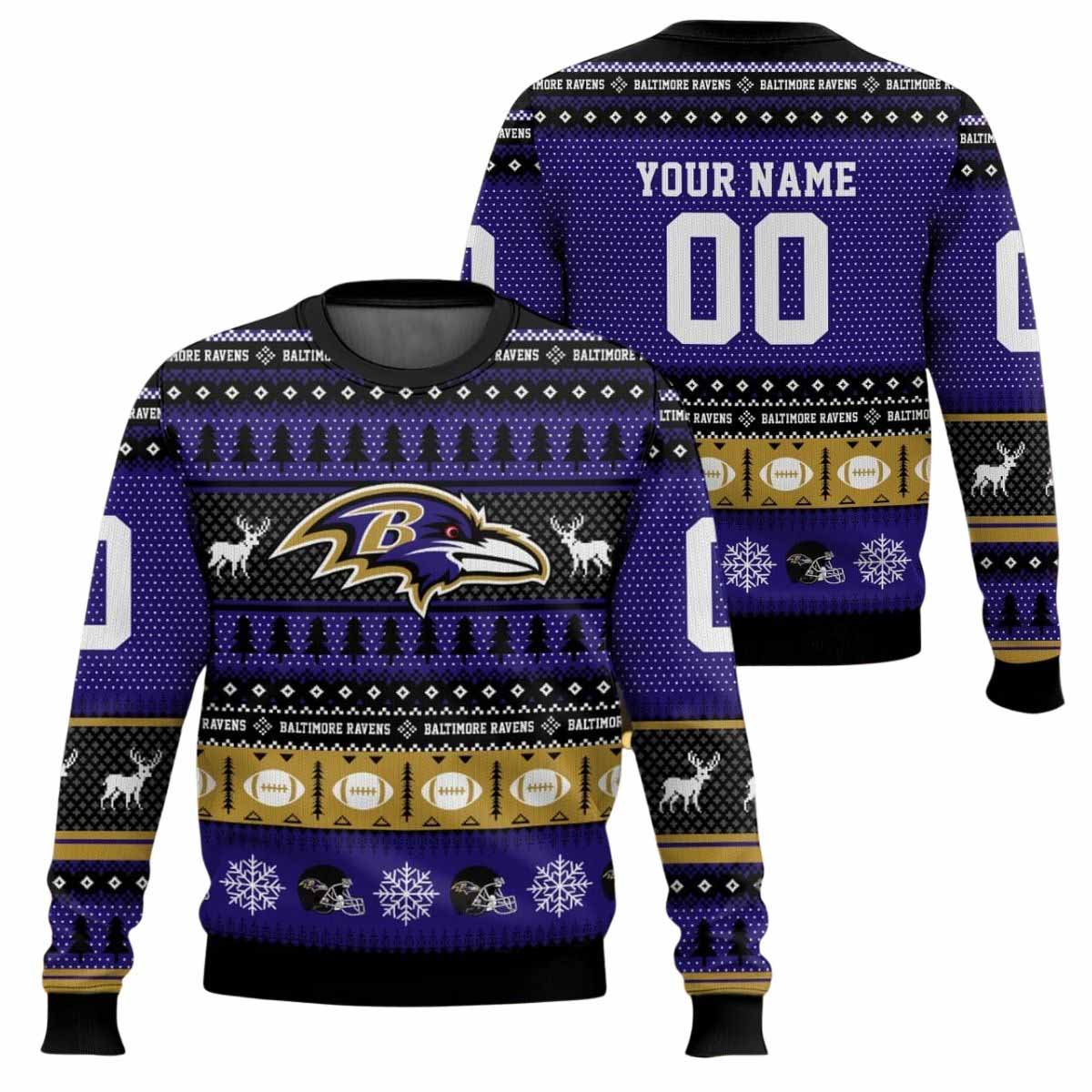 Personalized Ravens Football 2025 Ugly Christmas Sweater Personalized Ravens Football 2025 Ugly Christmas Sweater