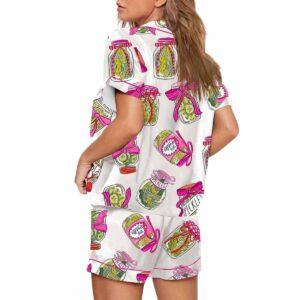 Pickle Lover Pink Bows Short Sleeve Satin Pajama Set 1 Pickle Lover Pink Bows Short Sleeve Satin Pajama Set