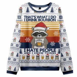 Raccoon Drinking Beer Thats What I Do I Drink Bourbon Ugly Christmas Sweater Raccoon Drinking Beer Thats What I Do I Drink Bourbon Ugly Christmas Sweater