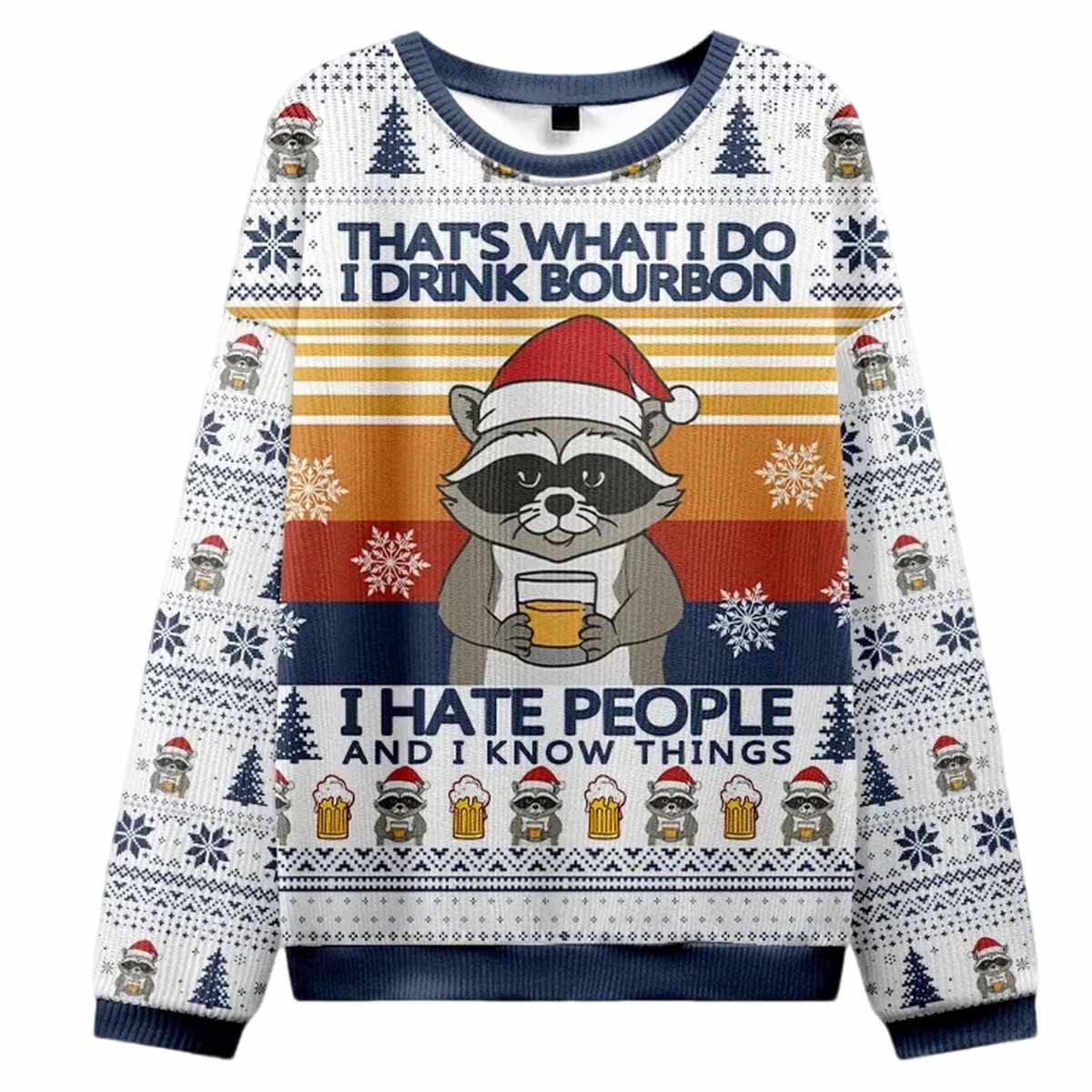 Raccoon Drinking Beer That’s What I Do I Drink Bourbon Ugly Christmas Sweater Raccoon Drinking Beer Thats What I Do I Drink Bourbon Ugly Christmas Sweater