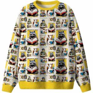 Raccoon Reading Ugly Christmas Sweater