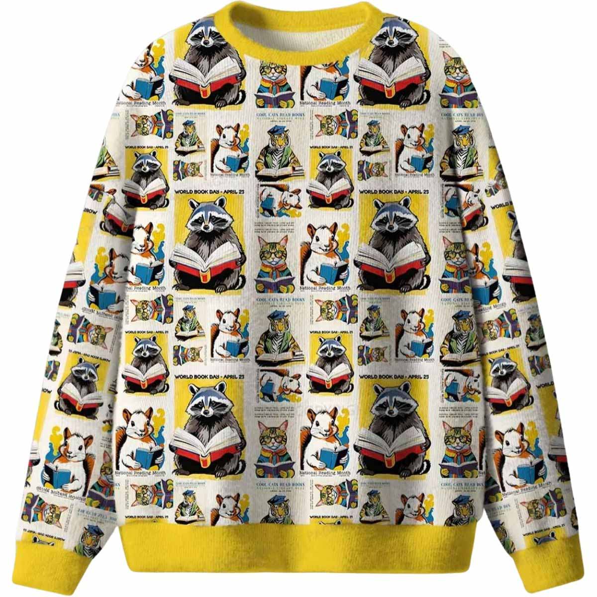 Raccoon Reading Ugly Christmas Sweater Raccoon Reading Ugly Christmas Sweater