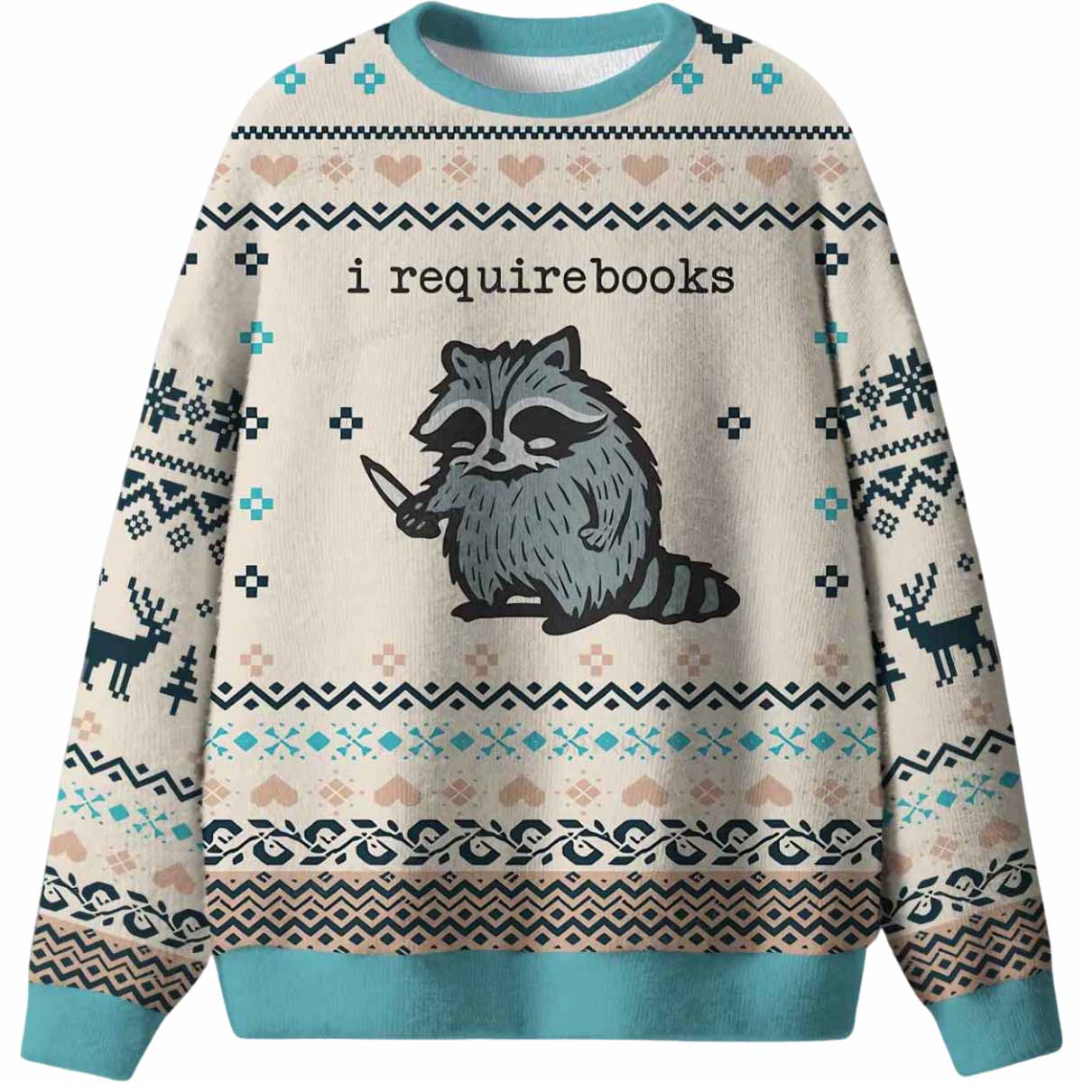 Racoon I Require Books Ugly Christmas Sweater Racoon I Require Books Ugly Christmas Sweater