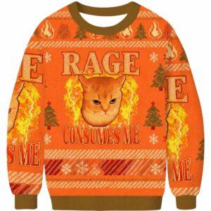 Rage Consumes Me Edgy Funny Cat Meme Ugly Christmas Sweater