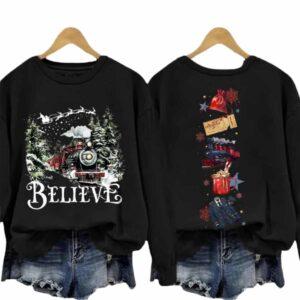 Retro Christmas Believe Print Sweatshirt