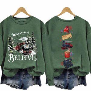 Retro Christmas Believe Print Sweatshirt