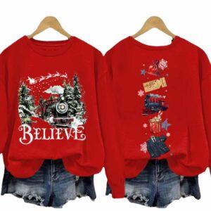 Retro Christmas Believe Print Sweatshirt