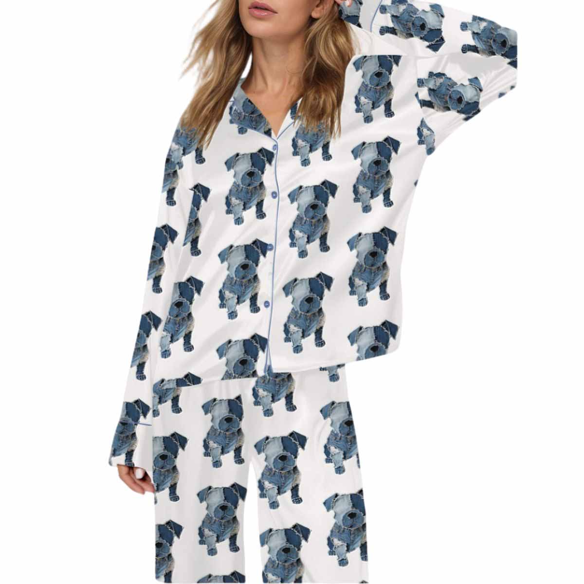 Retro Denim Patch Dog Silky Satin Pajama Set Retro Denim Patch Dog Silky Satin Pajama Set