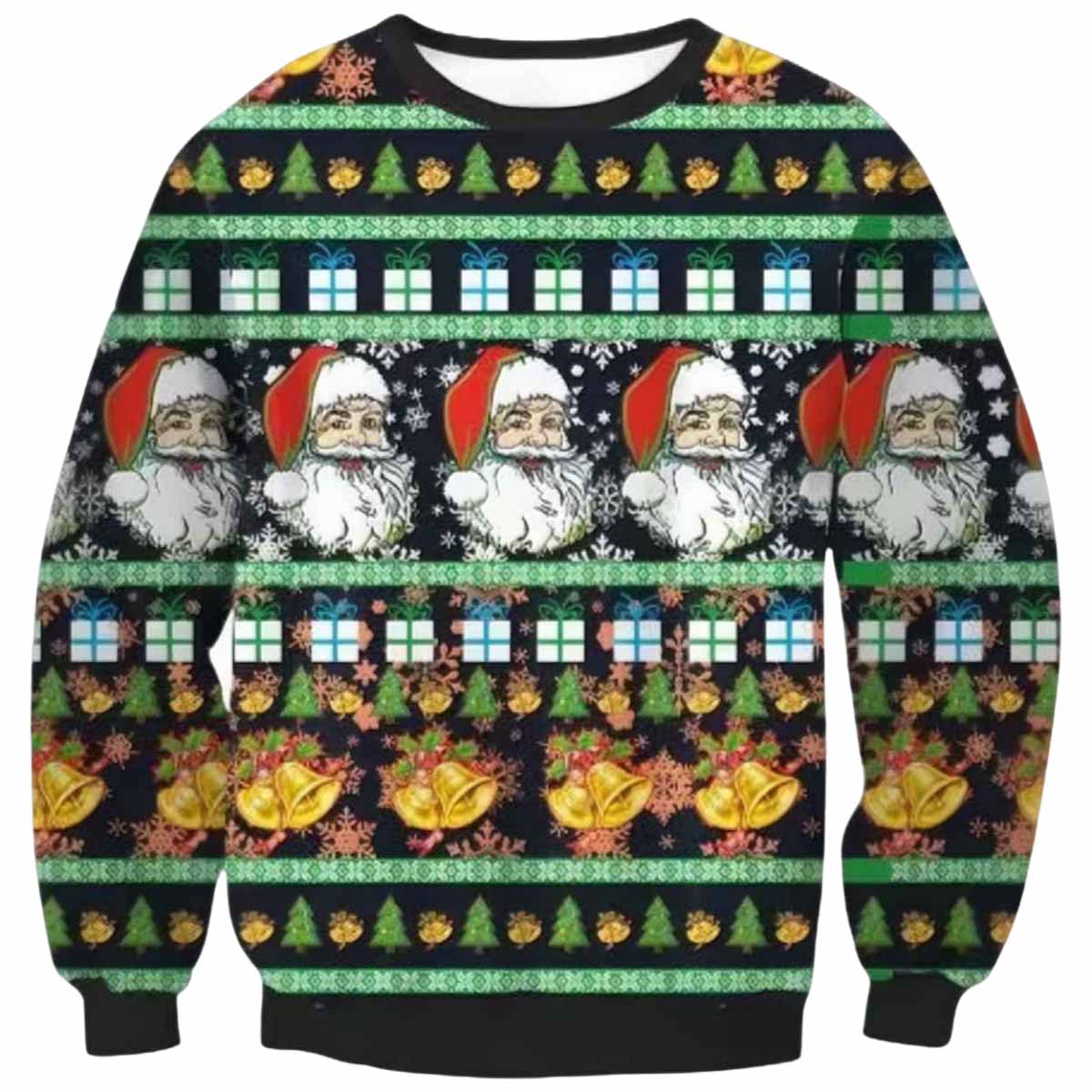 Santa And Sleigh Bells Ugly Christmas Sweater Santa And Sleigh Bells Ugly Christmas Sweater